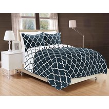 Elegant Comfort 구스 다운 대체 양면 이불 3피스 세트 - 통기성이 좋고 매우 부드러운 사계절용 양면 네 잎 패턴 이불 세트 베개 커버 2개 트윈/트윈 XL 네이