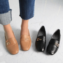 천연가죽 D금장 여성 발 편한 푹신한 쿠션 키높이 로퍼 단화 신발 가을 겨울 블랙 브라운 4cm