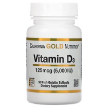 California Gold Nutrition 비타민D3 125mcg(5 000IU) 피쉬 젤라틴 소프트젤 90정, 1개