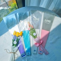 하리움 꽃 한송이 포장지 LOVE 레터링 하프플로드지 OPP 투명 비닐 4컬러 50장, 화이트