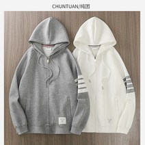 남자 맨투맨 오버핏 후드집업 아메리칸 스타일 헤비 가디건 스웨터 남성 가을 겨울 경기 4 스트라이프 재킷