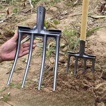 로타리삽 고구마 괭이 쇠스랑 쟁기 밭갈이 도라지창 로터리 삽 수확 감자, 1.2m 나무 손잡이가 있는 톱니 6개