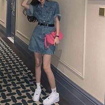 여자 여름 허리 스트랩 데님 원피스 벨트 세트 미니원피스