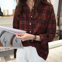 여성 면남방 체크무늬 3단사이즈 기본셔츠 긴팔자켓 블라우스 간절기룩