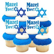 Mazel Tov! Blue White -24pk Cupcake / Desert / Food Decoration Topper Picks, 1