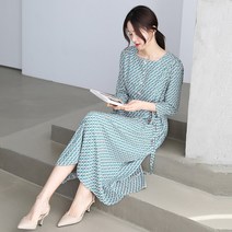 프롬코 여성 기하학 스퀘어넥 롱 원피스 [자체제작 FRC49]