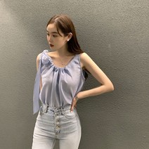 [레티고] 홀터넥 리본 루즈 민소매 블라우스