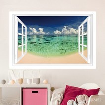 뮤럴벽지 비스코스 벽 스티커 3D 입체벽화 PVC 스티커 모의창문 자연풍경 장식 60*40cm/150*100cm, 012