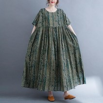 페이즐리 원피스 코튼 린넨 맥시 보헤미안스타일 B3