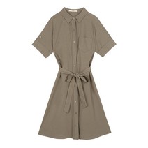앳코너 카키 마혼방 리본장식 셔츠원피스 ATDR8C110K2