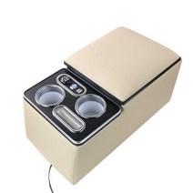 자동차 뒷좌석 팔걸이 콘솔박스 컵홀더 충전기 쿠션, LED+USB 다크 그레이(PU+LED+USB)