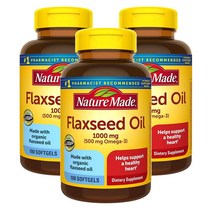 네이처메이드 Nature Made 리그난 플랙씨드오일 아마씨유 1000mg (500mg 오메가3) 100캡슐, 3팩