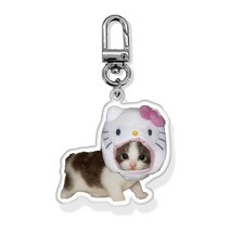 큐티 모자 냥이 아크릴 키링, D고리 실버, 핑크