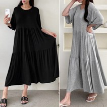 유앤마인 여성 반팔 롱원피스 빅사이즈 찰랑 레이온스판 캉캉 롱 원피스 소매셔링 국내생산 오버핏 러블리 홈드레스 원피스