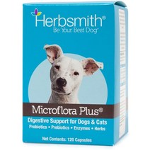 USKORNET Herbsmith Microflora Plus Dog Digestion Aid 강아지 소화 보조제 반려견 개용 프로바이오틱스 및 소화 효소 가스 설사에 도움, 소화보조제120 정