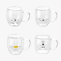 홈카페 예쁜 음료 손잡이 이중 내열유리 애니멀 동물 머그 컵 290ml, Duck- -280ml