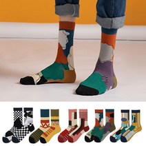 언발란스 짝짝이 양말 가을 컬러 캐주얼 정장 코디 패션 스니커즈 삭스 기하학 디자인 특이한 코디, 5.옐로 바코드