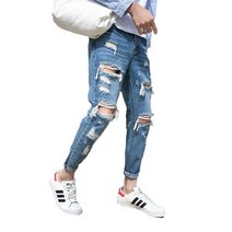 청바지 Top quality 2020 Distressed beggar jeans male giant ripped hole handsome male feet hip hop