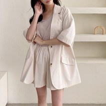 끄레아또레 끄레아또레 박시하게 편한 린넨 반바지 자켓 세트 9C217MA801