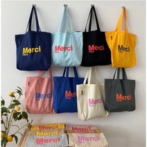 (베스트셀러)멕시보꾸 프랑스 고마워 merci 가방 쇼퍼백 캔버스 에코백 친환경 가벼운 쇼핑백 장바구니 파스텔 캔디컬러 대학생 새내기룩 발레가방 신발가방