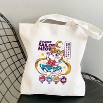 Shopper Sailor Meow 프린트 카와이 가방 하라주쿠 여성 쇼핑백 캔버스 쇼핑 가방 핸드백 토트 백 숄더 레이디 가방