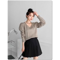 도톰 여성 숄더 퍼프 브이넥 퍼프 니트