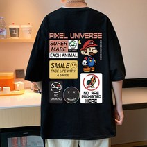 홍콩 복고풍 마리오 반팔 티셔츠 남성 여름 새로운 2022 년 반소매 기본 셔츠 조수 브랜드 티셔츠