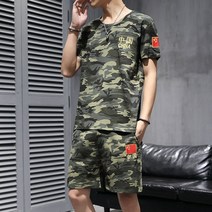 반바지투피스 남성 반팔 카모플라쥬티셔츠 룩 캐쥬얼 운동 트레이닝 의류 남자티 5부 하프팬츠 4805967244