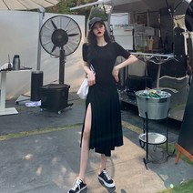 UJAEIES 데일리 시크한무드 사이드 트임 반팔 롱 원피스 여성원피스 캐주얼원피스 1WA50529