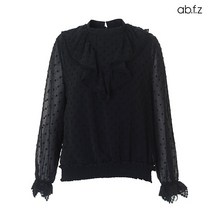 에이비플러스 ab.f.z 빅 V 러플 도트 레이스 블라우스 (AFV1GB52A)