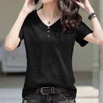 40대 50대 여성 반팔 티 캐주얼 브이넥 티셔츠 빅사이즈 M~4XL