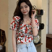 가바바 여성 블라우스 백리본 포인트 통통튀는 체리 오프숄더 여름 블라우스 G61896