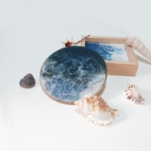 [수제 핸드메이드] 티코스터 홈카페 아크릴 찻잔 공예 바다 조각 커피 컵받침홀더 제작
