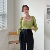 브이와이 여자 롱슬리브 캐미 코고 숏가디건 세트 가디건
