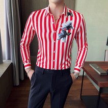남자 줄무늬 셔츠 꽃무늬 건달 화려한 트로트 스트라이프 실크