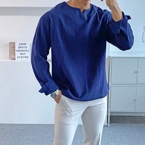 간빠레 마초 썸머 쿨 린넨 브이 트임 셔츠 긴팔 티셔츠