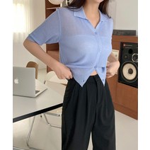 (LINEN) 멀티 오픈 카라 린넨 니트 반팔 가디건