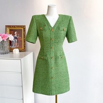그린 정장 피로연 V넥 숏긴팔 5월 결혼식 하객패션 미니멈 88사이즈 트위트원피스