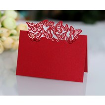 피로연 돌잔치 테이블 좌석표 파티 비즈니스 리셉션 이름 카드에 대한 개인 레이저 웨딩 좌석 카드 테이블 장식 할로우 나비 장소 카드 50/100 개, 50 개, 03 빨간