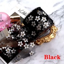 6cm 5 야드 꽃 무늬 얇은 명주 그물 데이지 리본 롤 DIY 수제 공예 머리 베이킹 벚꽃 인쇄 메쉬 패브릭 용품118597, 8cm x 5yards, Black, Black