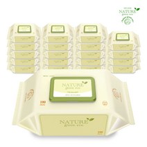 네이처 그린 에코 초순수 아기 물티슈 더 도톰하고 더 넉넉한 사이즈 엠보싱 캡형(55 65 75gsm), 클래식, 20팩, 100매