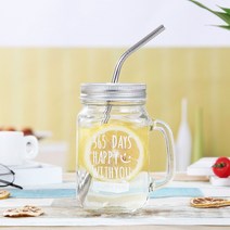 450ml 두꺼운 유리 컵 현대 패션 주스 컵 핸들 Tinplate 뚜껑 차가운 음료 머그잔 단일 레이어 밀크 쉐이크 푸딩 컵, 이자형, 하나, 1개