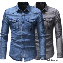 Makone 남자청남방 Mens Denim Jean Shirts Men s Cowboy Shirt데님 셔츠