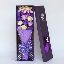 1주년 선물 200일 꽃선물 100일 여자친구 깜짝 고백 꽃다발, 크림색9송이퍼플X곰