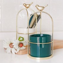 크렘 드 라 크렘 크렘드라크렘 버드 티포크 티스푼 수저통 2color, 화이트