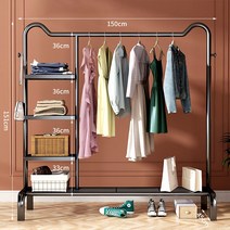 이동식 행거 옷걸이 행거 다용도 드레스룸 시스템 행거 커튼, 업그레이드 버전, 블랙