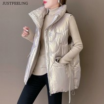 JUST FEEL!NG 숏 조끼 예쁜 베스트 집업 여성 포켓 단추 민소매 나시 패딩 데일리 오버핏 솜 케쥬얼