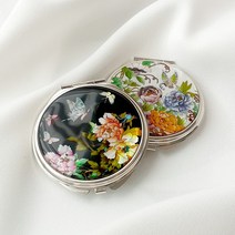 드리다샵 접이식 휴대용 손거울 미니 엔틱 전통 자개손거울 외국인선물, 1개, 1.화이트 목단꽃