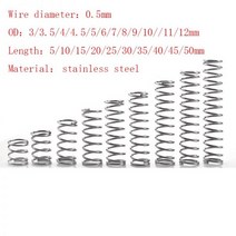 용수철스프링 20 개/묶음 0.5mm 스테인레스 스틸 소형 압축 스프링 OD 3/3.5/4/4.5/5/6/7/8/9/10/11/12mm 길이 5mm ~ 50mm325507, 4mm, 5mm