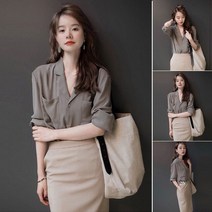 루오코 가을 투피스 양복 프랑스 스타일 레트로 셔츠